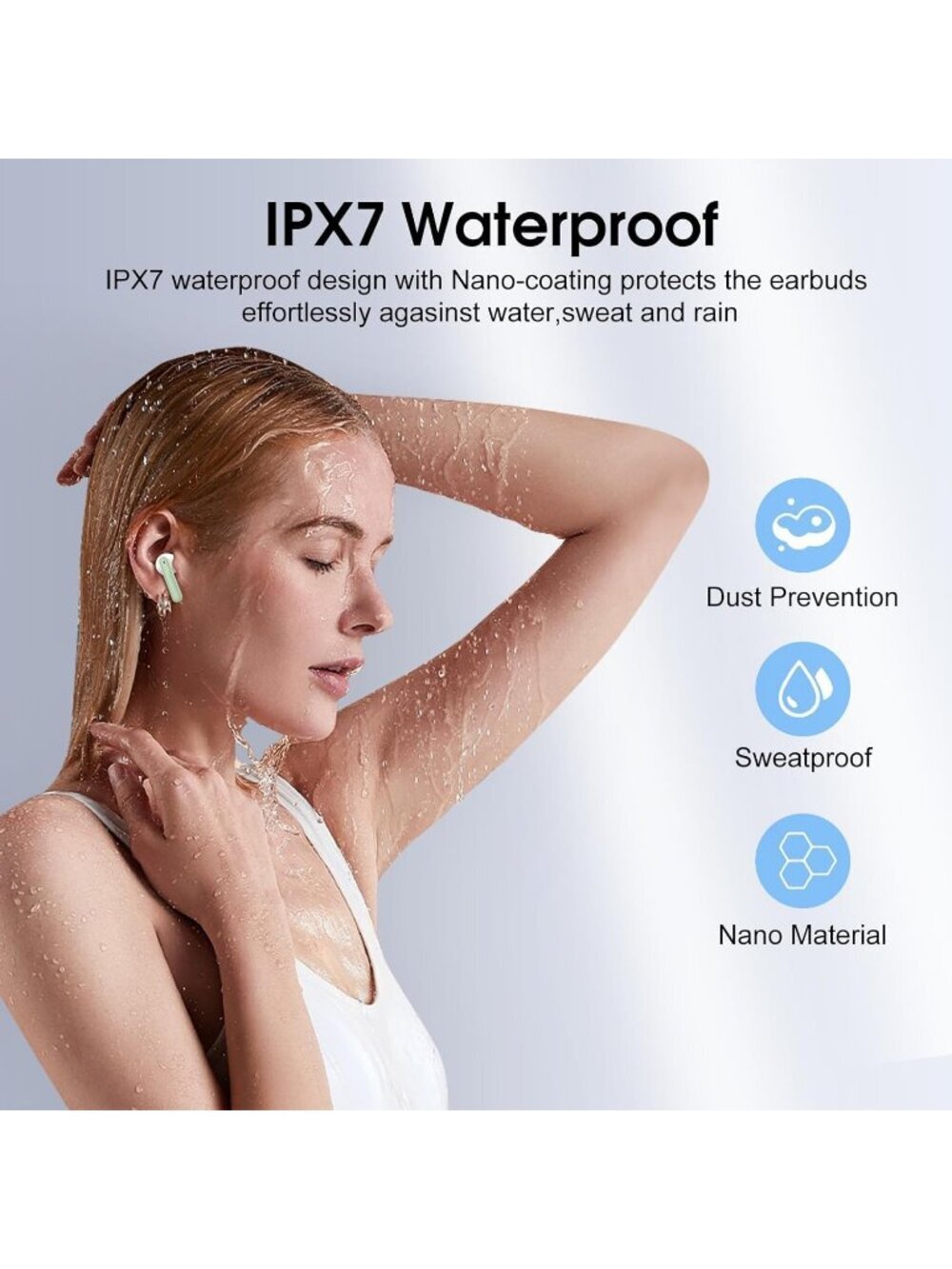 Wireless Green 40H Playtime 4 ENC Noise Cancelling Mic Bluetooth 5.4 Earbud - Picture 6 of 7